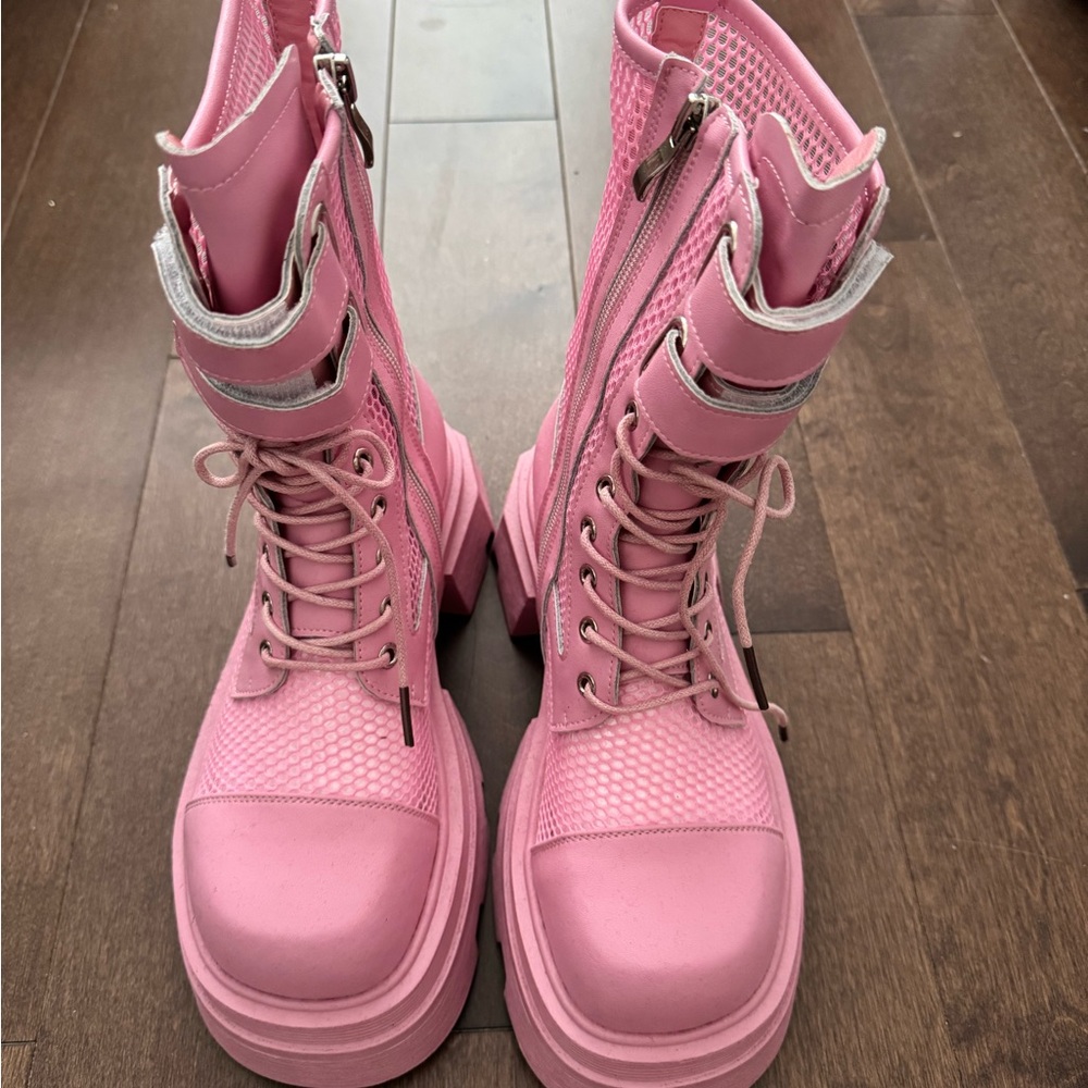 Pink Lace-Up Women's Boots